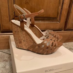 BCBG Ankle Strap Platform Wedges
